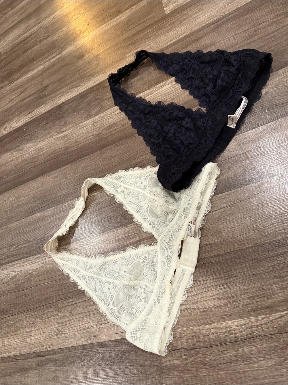Free People Lace Triangle Bralettes - Black & Cream